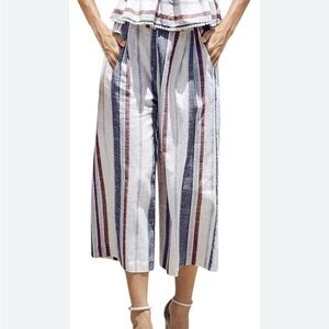 Striped Linen Wide-Leg Pants - Size S